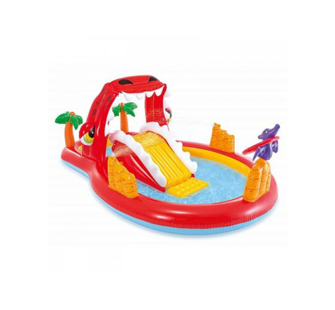 57163 Игровой центр 196х170х107см "Веселый Дино" с разбрызгивателем, горкой и кольцами, от 2 лет