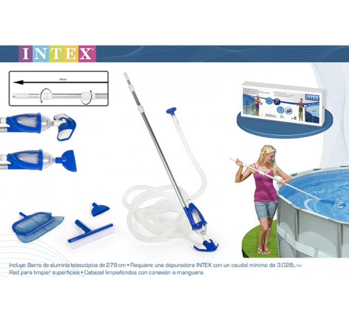 28003 Набор для чистки бассейна от 549см (ручка 279см, сачок, пылесос, щетка, шланг)