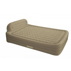 66980 Надувная кровать со спинкой с тканевой обшивкой беж. 178х246х79см с встр.эл.насос.220В