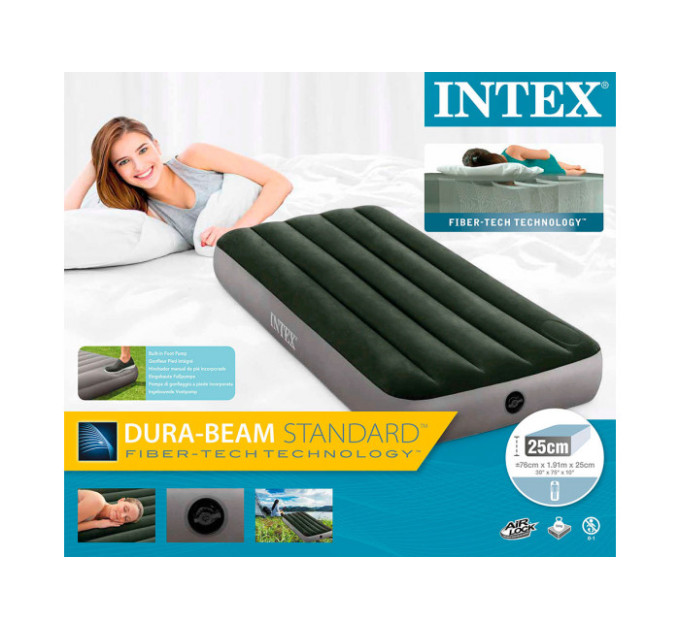 64760 Надувной матрас 76х191х25см, встр. ножной насос, до 136кг