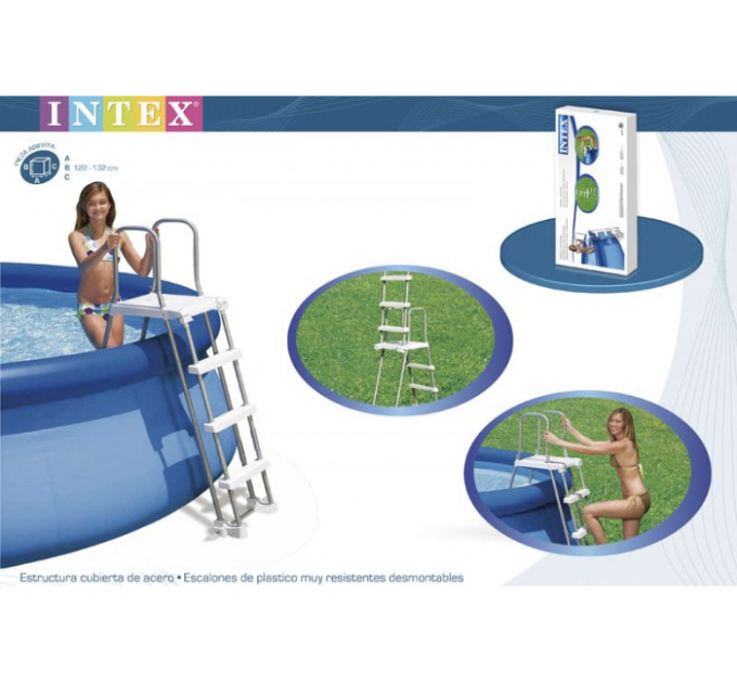 28074 Лестница для бассейнов до 132см, 4 ступеньки, с площадкой, с защитой