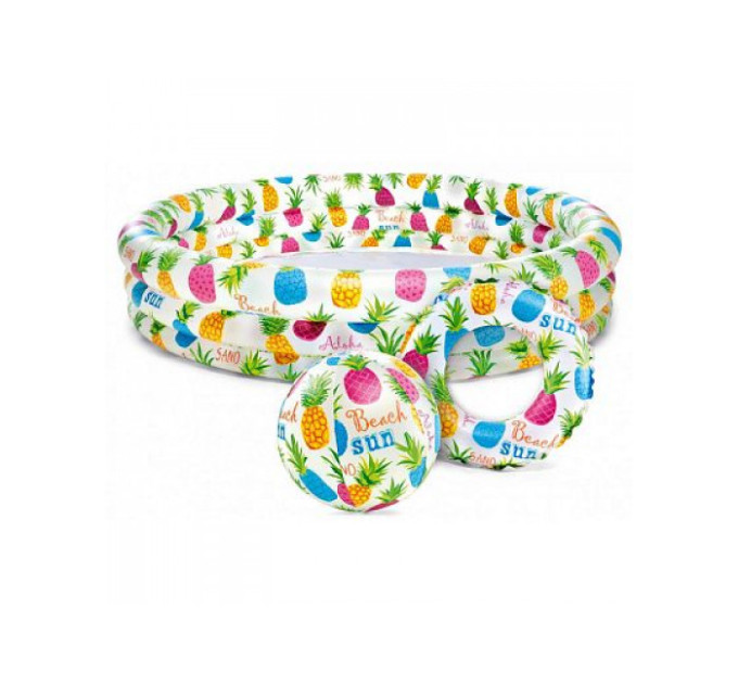 59469 Детский надувной бассейн 132х28см "Рыбки" с мячом и кругом, 248л, от 2 лет