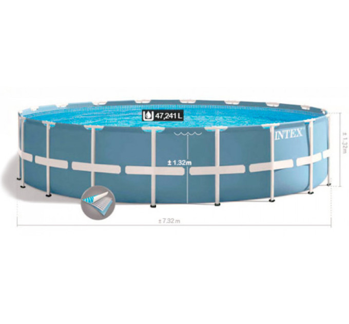 28762 Каркасный бассейн Prism Frame 732x132 см, 47241л, фильтр-насос 9463л/ч, лестница, тент, подстилка