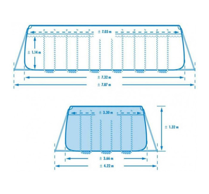 28366 Каркасный бассейн Ultra Frame 732x366x132см, 31805л, ком.фил.-нас, лест, тент, подс, наб.д/чис, воле