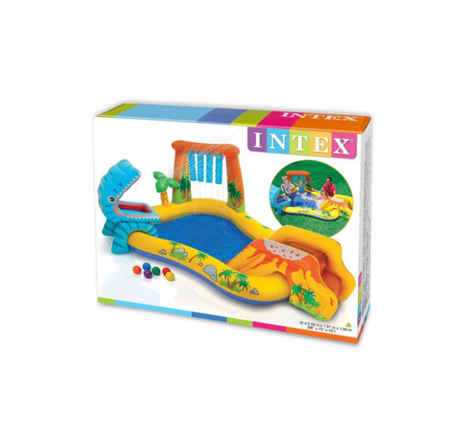 57444 Игровой центр 249х191х109см "Динозавр" с разбрызгивателем, гор. и игруш., 310л, до 81кг, от 2 лет