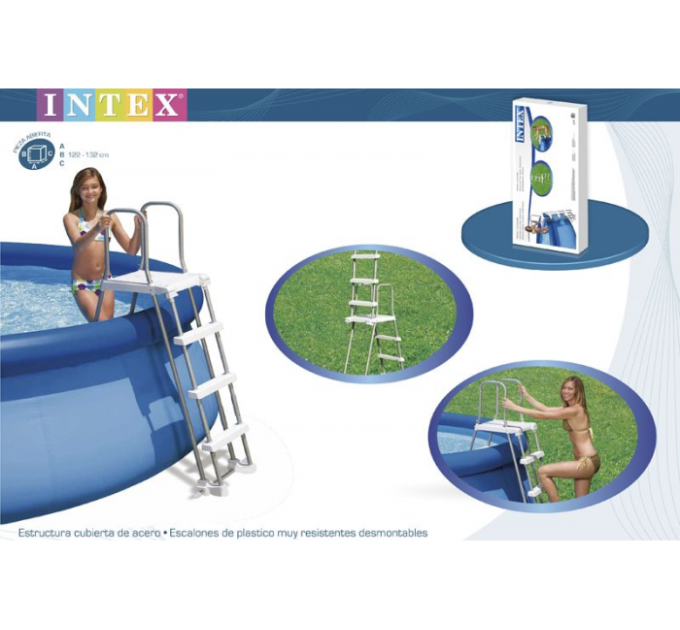 28077 Лестница для бассейнов до 132см, 4 ступеньки, с площадкой, с защитой