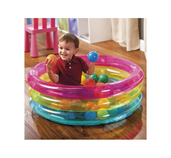 48674 Игровой бассейн 86x86x25см "Радуга" с мячами (50шт), 1-3 лет