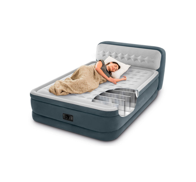 64448 Надувная кровать 152х236х86см "Ultra Plush Headboard" со спинкой, встр.нас. 220В, до 272кг