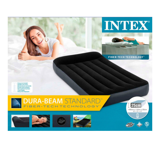 64141 Надувной матрас 99х191х25см с подголовником, до 136кг