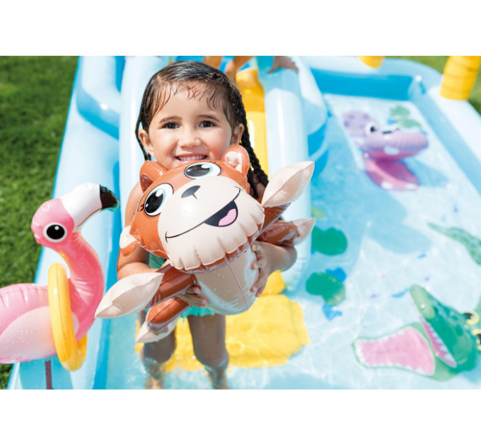 57161 Игровой центр 244х198х71см "Приключения в джунглях" с разбрыз, горк и игруш, 493л, до 81кг, от 2 лет