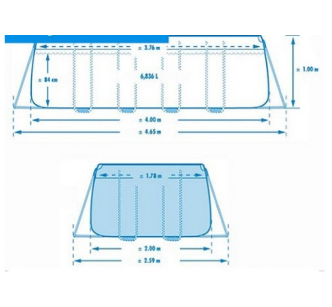 28318 Каркасный бассейн Prism Frame 488х244х107см, 10874л, фильтр-насос 3785л/ч, лестница, тент, подстилка