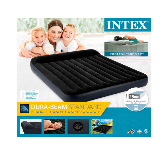 64144 Надувной матрас 183х203х25см с подголовником, до 272кг