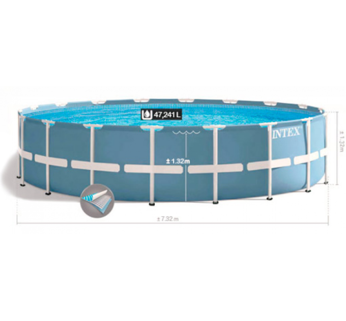26762 Каркасный бассейн Prism Frame 732х132см, 47241л, фил.-насос 9463л\ч, лестница, тент, подстилка