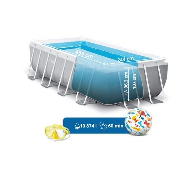 26792 Каркасный бассейн Prism Frame 488х244х107см, 10874л, фил.-насос 3785л\ч, лестница, тент, подстилка